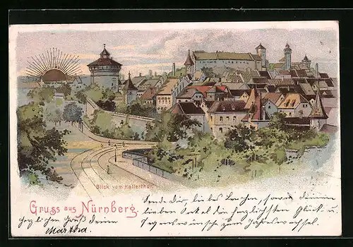 Sonnenschein-Lithographie Nürnberg, Blick vom Hallerthor zur Burg