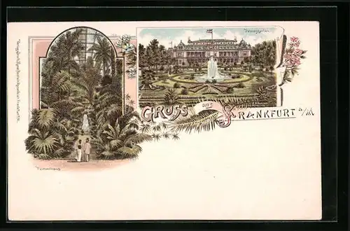 Lithographie Frankfurt-Westend, Palmengarten und Palmenhaus