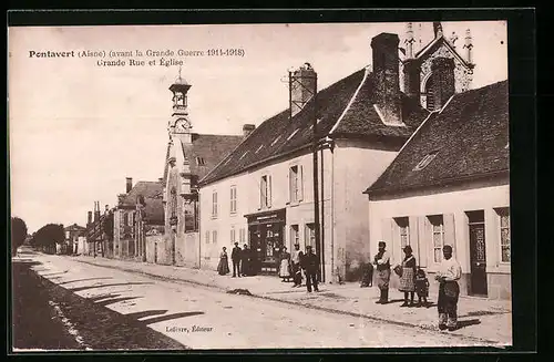 AK Pontavert, Grande Rue et Église