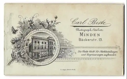 Fotografie Carl Beste, Minden, Bäckerstr. 13, Ansicht Minden, Ateliersgebäude des Fotografen