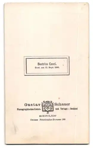 Fotografie Gustav Schauer, Berlin, Gemälde. Beatrice Cenci