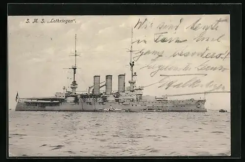 AK Kriegsschiff SMS Lothringen vor Anker liegend