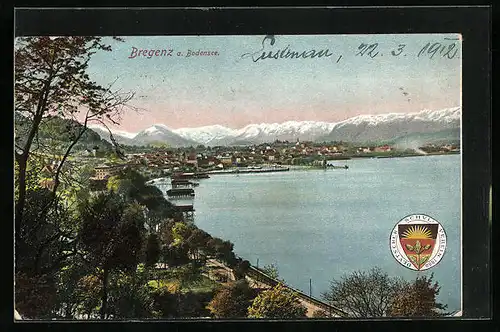 AK Deutscher Schulverein Nr.: Bregenz a. Bodensee, Panoramablick auf Ort und Alpen