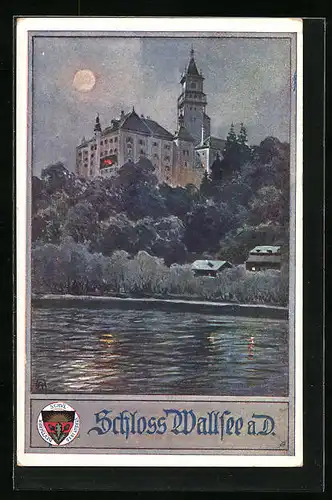 AK Deutscher Schulverein Nr. 442: Wallsee a. D., Schloss bei Vollmond