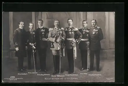 AK Kaiser Wilhelm II. mit seien Söhnen, Prinz Joachim, Prinz Adalbert