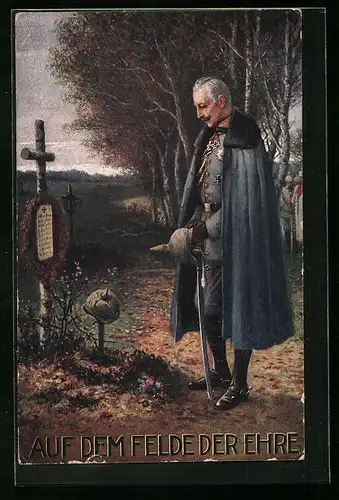 AK Kaiser Wilhelm II. in stillem Gedenken bei Kriegsgrab