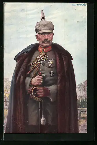 AK Kaiser Wilhelm II. mit Pickelhaube und Degen