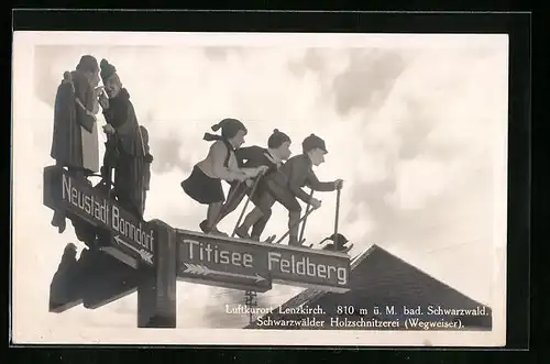 AK Lenzkirch, Wegweiser, Schwarzwälder Holzschnitzerei