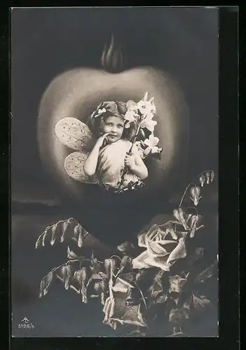 AK Mädchen mit Feenflügeln im Herz