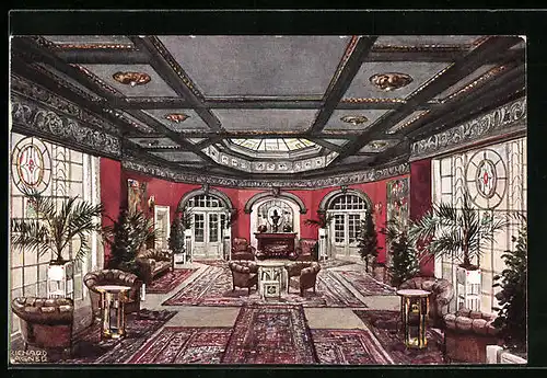 AK München, Halle des Park-Hotel, Innenansicht