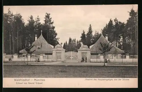 AK München-Hadern, Waldfriedhof, Ansicht des Haupteinganges von der Strasse