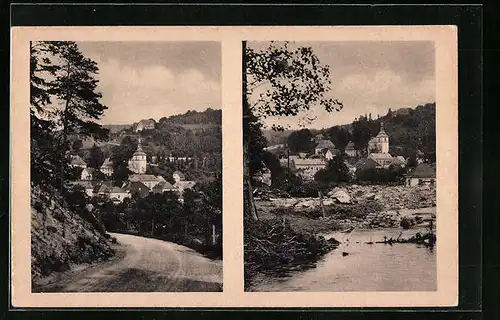 AK Bad Gottleuba, Oelsengrundstrasse vor und nach dem Unwetter 1927