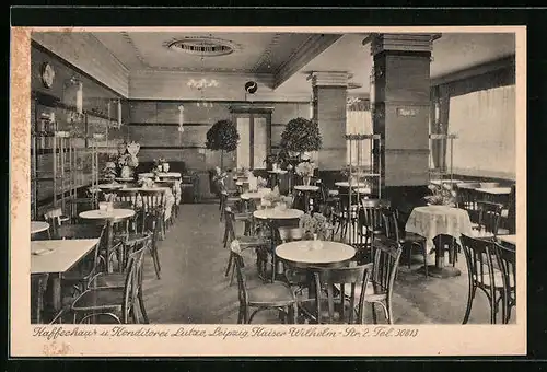 AK Leipzig, Café und Konditorei Lutze, Kaiser-Wilhelm-Strasse 2, Innenansicht
