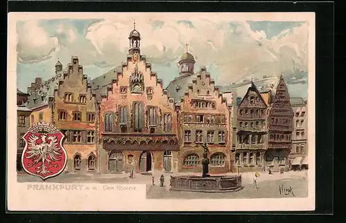 Lithographie Alt-Frankfurt, Der Römer, Wappen