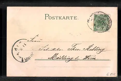 Lithographie Coblenz, Blick auf das Kaiser-Wilhelm-Denkmal