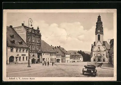 AK Adorf i. V., Strassenpartie am unteren Markt