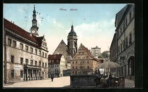 AK Pirna, Strassenpartie am Markt