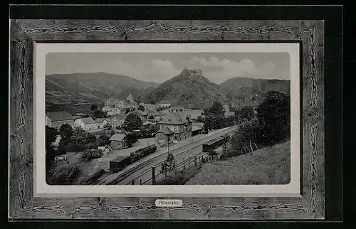 AK Altenahr, Ortsansicht mit Bahnhof aus der Vogelschau
