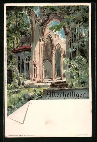 Künstler-AK Oppenau-Lierbach, Ansicht der Klosterruine Allerheiligen