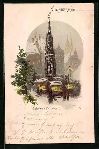 Künstler-AK Nürnberg, Markt am schönen Brunnen