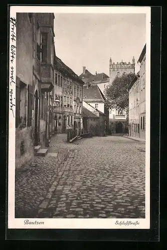 AK Bautzen, Schlossstrasse mit Kopfsteinpflaster