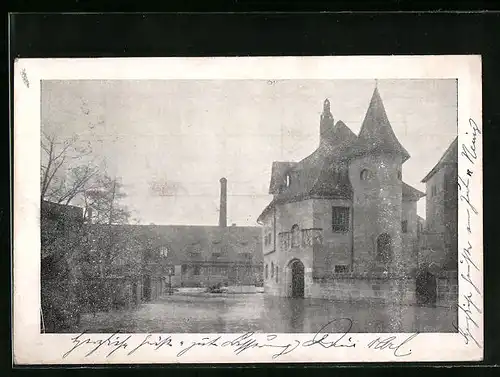 AK Nürnberg, Hochwasserkatastrophe 1909, Poliklinik