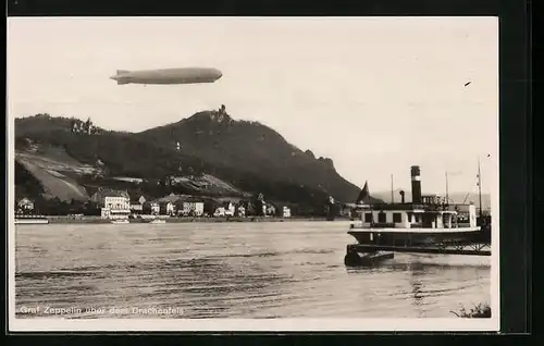 AK Königswinter, Graf Zeppelin über dem Drachenfels