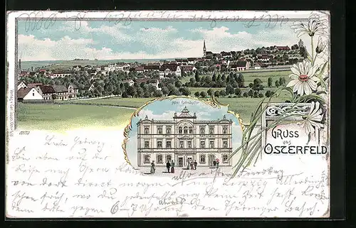 Lithographie Osterfeld, Hotel Rathskeller, Ortsansicht