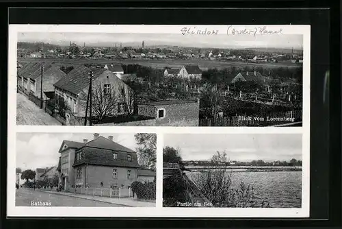 AK Glindow, Rathaus, Blick vom Lorenzberg, Partie am See