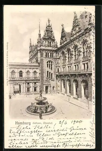 AK Hamburg, Rathaus, Ehrenhof mit Brunnen