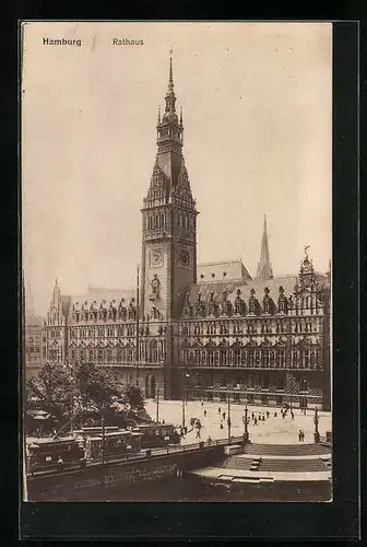 AK Hamburg, Rathaus mit Strassenbahnen