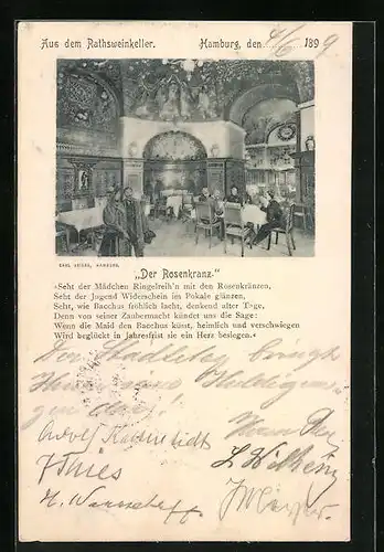 AK Hamburg-Neustadt, Gasthaus Ratsweinkeller, Innenansicht, Der Rosenkranz, Seht der Mädchen Ringelreih`n...