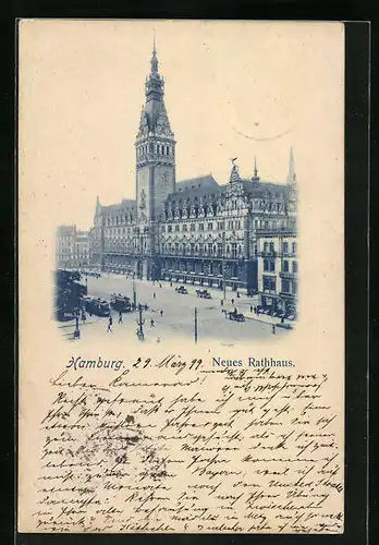 AK Hamburg, Neues Rathaus mit Strassenbahnen