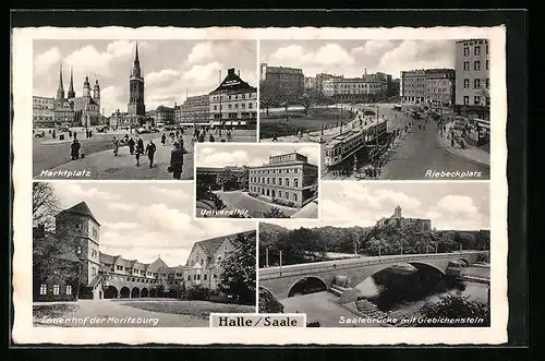 AK Halle /Saale, Universität, Marktplatz, Riebeckplatz