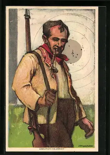 Künstler-AK Schütze mit Gewehr