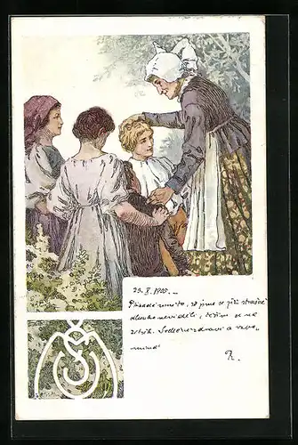 Künstler-AK Mutter sorgt sich um ihre Kinder, Kinderfürsorge