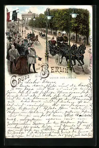 Vorläufer-Lithographie Berlin, Unter den Linden mit Kaiser Wilhelm II. 1895