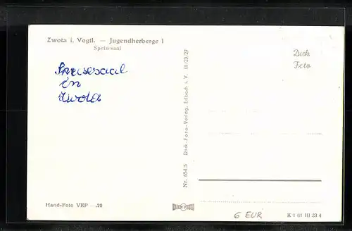 AK Zwota i. Vogtl., Speisesaal in einer Jugendherberge