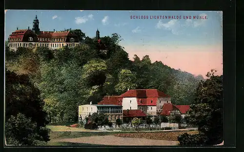 AK Lichtenwalde, Blick auf das Schloss Lichtenwalde und Mühle