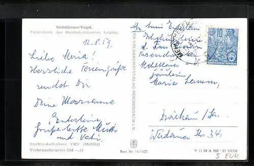 AK Mehltheuer /Vogtl., Ferienheim des Reichsbahnamtes Leipzig