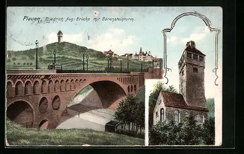 AK Plauen, Friedrich Augus-Brücke mit Bärensteinturm