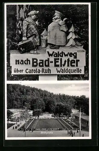 AK Bad Elster, Badeplatz und Waldweg-Wegweiser