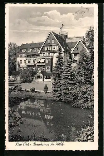 AK Bad Elster, Sanatorium Dr. Köhler mit Park und Teich