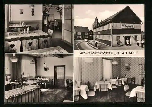 AK Reichmannsdorf, HO-Gaststätte Bergland, Aussen- und Innenansicht