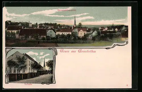 AK Grossbothen, Strassenpartie an der Schule, Ortsansicht