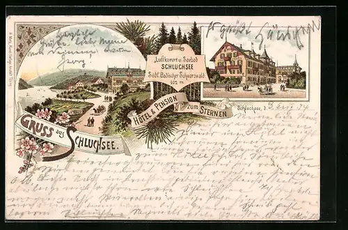Vorläufer-Lithographie Schluchsee, 1894, Hotel zum Sternen