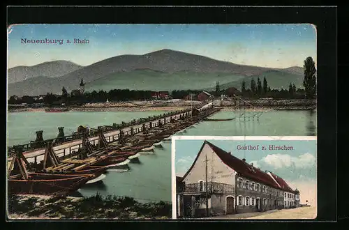 AK Neuenburg a. Rhein, Gasthof zum Hirschen, Schiffbrücke
