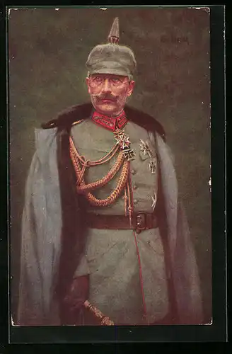 Künstler-AK Kaiser Wilhelm II. in Uniform mit Pickelhaube