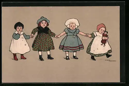 Künstler-AK Ethel Parkinson: Kleine Mädchen halten sich an den Händen