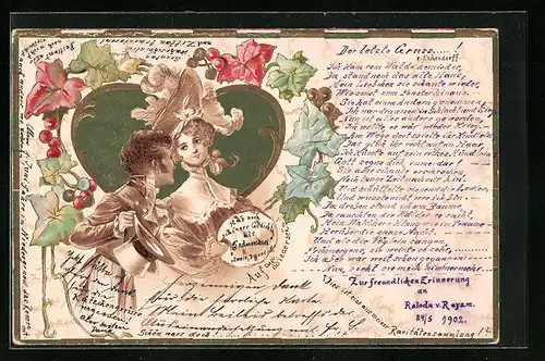 Präge-AK Liebespaar blickt sich tief in die Augen